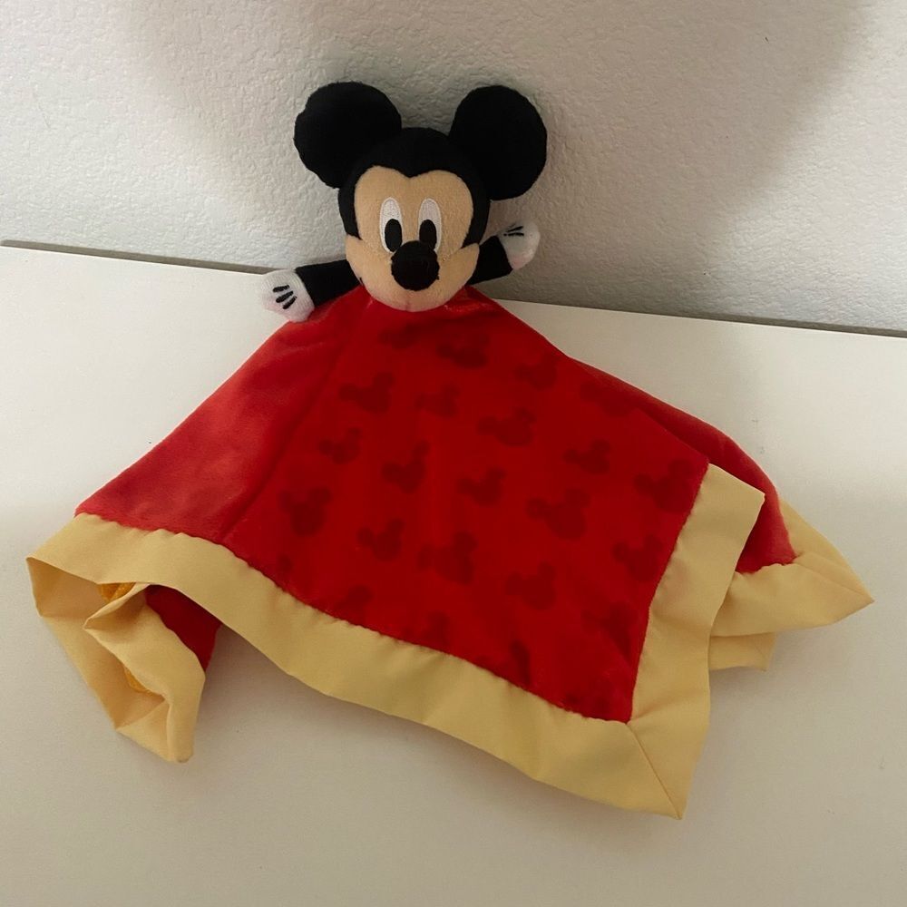 Disney Baby Mickey Mouse Security Blanket Lovey Red Yellow Trim Crinkle Ears